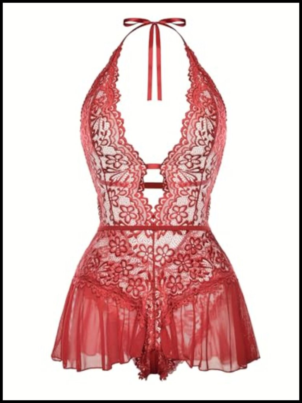 Lace Babydoll Lingerie Halter Teddy Nightgown Floral Lace Bodysuit